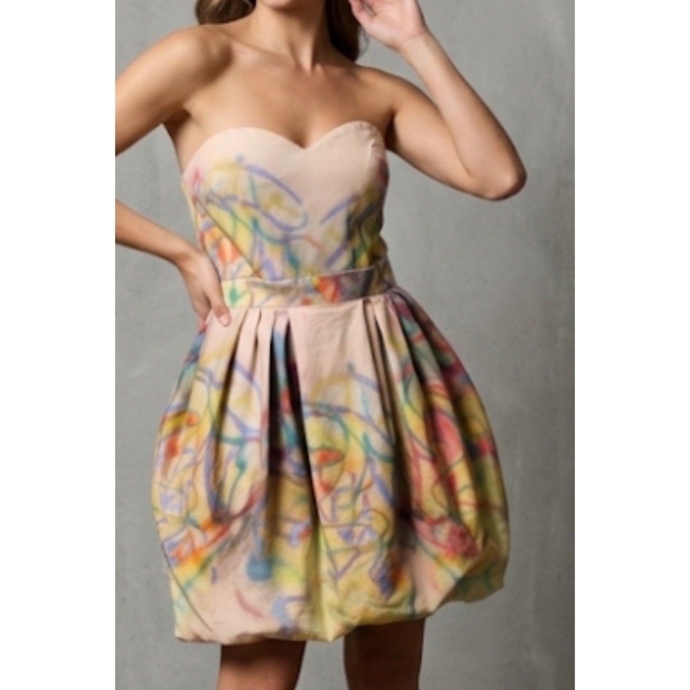 Cynthia Rowley Strapless Pastel Multicolor Bubble Dress Graffitti Detail